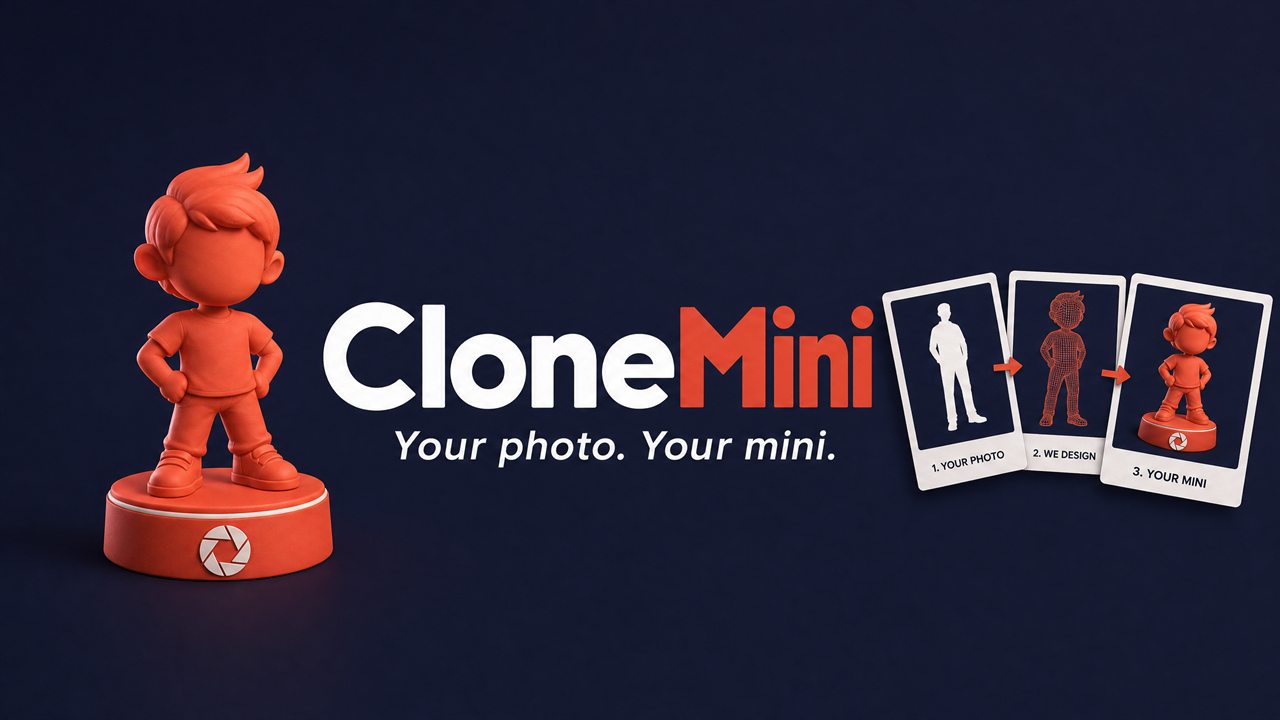CloneMini photo-to-mini process ending in a personalised figurine